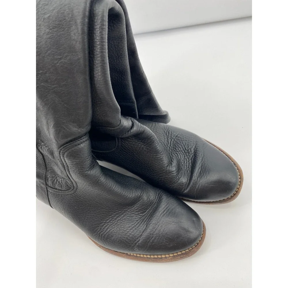 Free People Tall Lace Up Boots Women 38 Black Leather Block Heel Over The Knee